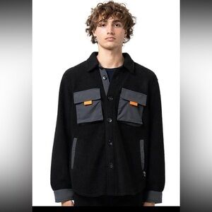 WeSC BLACK/ ORANGE Sherpa Slim Fit Fleece Jacket, US MENS LARGE WOMENS XL
